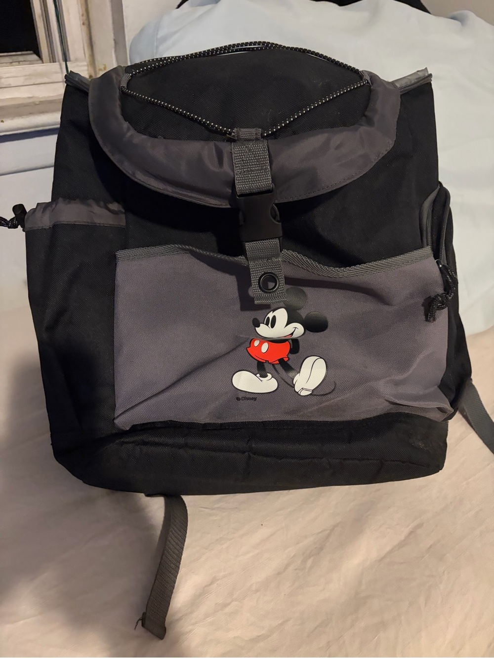 Disney Mickey Mouse Black Gray Backpack with Red Accent